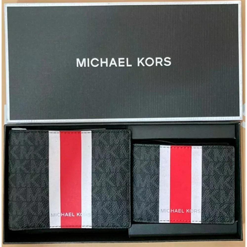 S Michael Kors Billfold Wallet Box Set Black Flame Red Logo 36H1LGFF1B